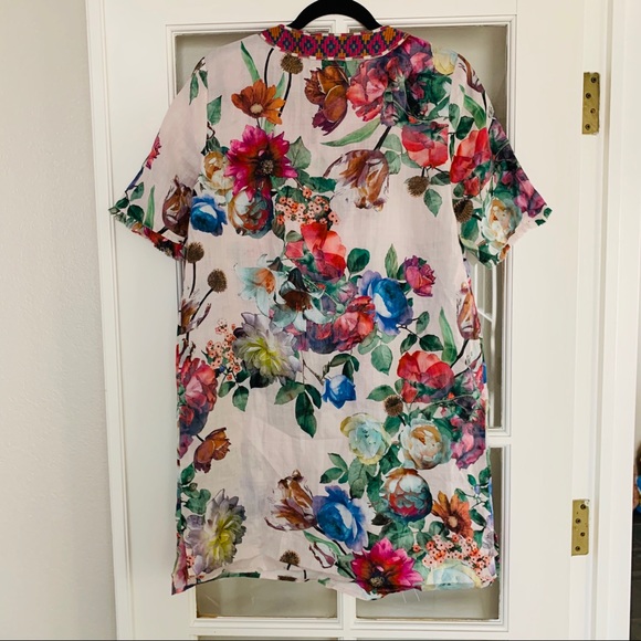 Johnny Was Workshop Linen Floral Shift Dress - Picture 8 of 9